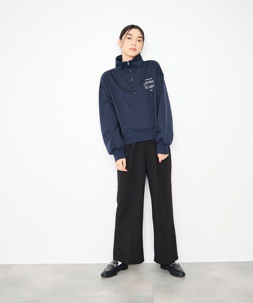 Mac-House(マックハウス)の「Idnes 暖か裏起毛 華奢見え絶妙バランス ボリューム袖ハーフジッププルオーバー(スウェット・レディース・ネイビー/グレー/ブラウン・FREE)」の5枚目の写真