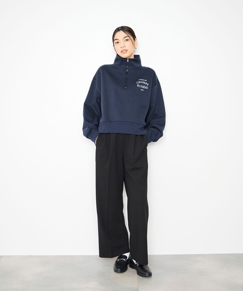 Mac-House(マックハウス)の「Idnes 暖か裏起毛 華奢見え絶妙バランス ボリューム袖ハーフジッププルオーバー(スウェット・レディース・ネイビー/グレー/ブラウン・FREE)」の6枚目の写真