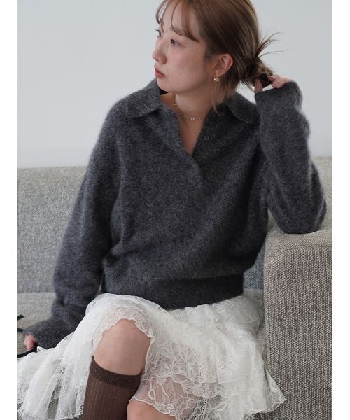 2025年✨スナイデル ハイクオリティ フォック カシミヤ ニットポロ ベージュ SNIDEL（スナイデル）の「【HIGH QUALITY】フォックスカシミヤ