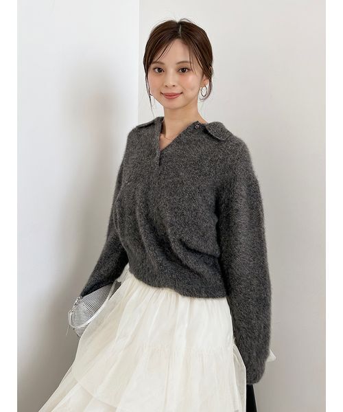 2025年✨スナイデル ハイクオリティ フォック カシミヤ ニットポロ ベージュ SNIDEL（スナイデル）の「【HIGH QUALITY】フォックスカシミヤ