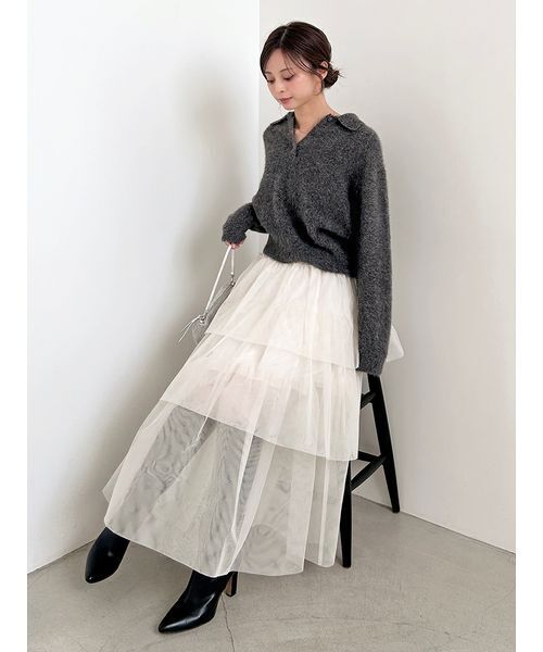 SNIDEL(スナイデル)の「【HIGH QUALITY】フォックスカシミヤニットポロ(ニット/セーター・レディース・ベージュ/イエロー/ダークグレー・F)」の11枚目の写真