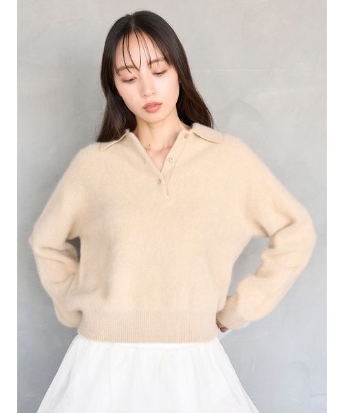 2025年✨スナイデル ハイクオリティ フォック カシミヤ ニットポロ ベージュ SNIDEL（スナイデル）の「【HIGH QUALITY】フォックスカシミヤ