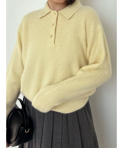 2025年✨スナイデル ハイクオリティ フォック カシミヤ ニットポロ ベージュ SNIDEL（スナイデル）の「【HIGH QUALITY】フォックスカシミヤ