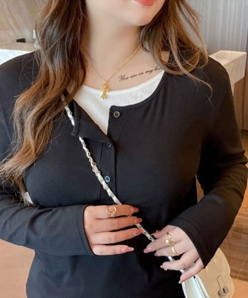 SallyLunn（サリーラン）の「レイヤードボタン付き長袖トップス（Tシャツ/カットソー・レディース・グレー/ブラック・L/M）」の8枚目の写真