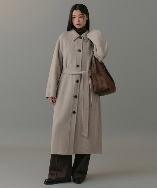 しずく】バルマカンロングコート モカ ウール カシミヤ混 カシミヤ混