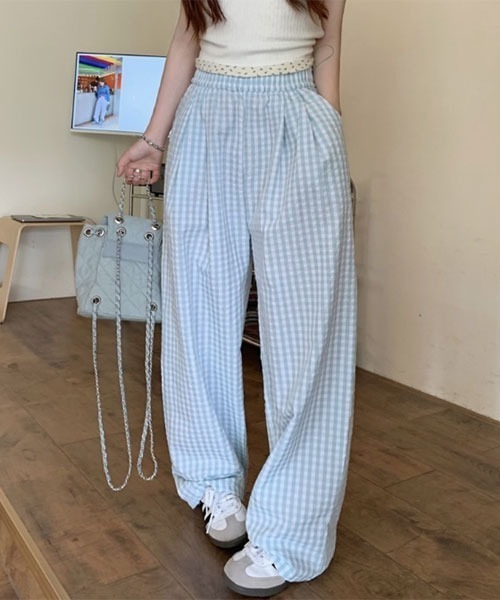 VIBGYOR Women(ヴィブジョー ウィメン)の「【Mayree】ギンガム チェック柄 バギー イージー パンツ(その他パンツ・レディース・ブラック/ピンク/ライトブルー・MEDIUM/SMALL/LARGE)」の3枚目の写真