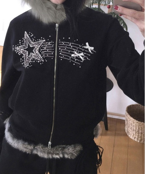 MAISON DE THERESE(メゾン ド テレーズ)の「取り外し可能 ファーカラー ジップアップアウター(ブルゾン・レディース・ブラック/ホワイト・S/M/L)」の9枚目の写真
