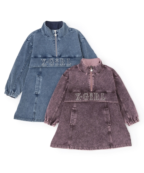 X-girl Stages(エックスガールステージス)の「ロゴ刺しゅうデニムスウェットワンピース(ワンピース・キッズ・ブルー/ピンク・140cm/130cm/100cm/90cm/110cm/120cm)」の11枚目の写真