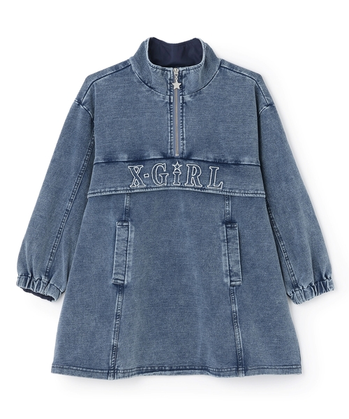 X-girl Stages(エックスガールステージス)の「ロゴ刺しゅうデニムスウェットワンピース(ワンピース・キッズ・ブルー/ピンク・140cm/130cm/100cm/90cm/110cm/120cm)」の9枚目の写真