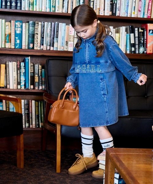X-girl Stages(エックスガールステージス)の「ロゴ刺しゅうデニムスウェットワンピース(ワンピース・キッズ・ブルー/ピンク・140cm/130cm/100cm/90cm/110cm/120cm)」の15枚目の写真