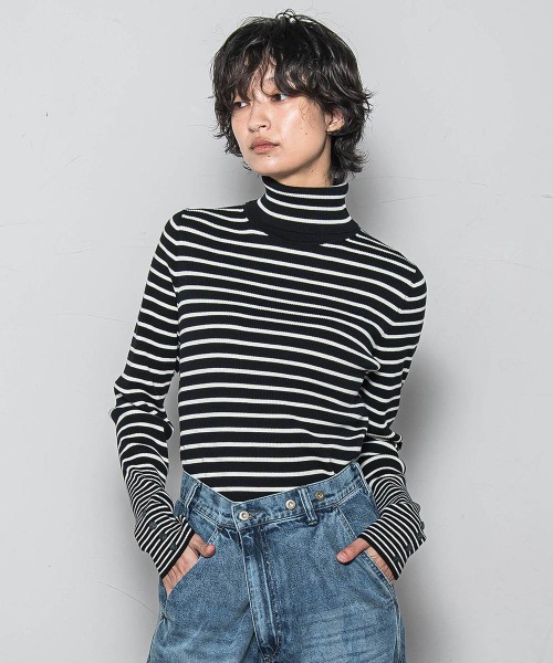 MAYSON GREY(メイソングレイ)の「リブタートルニットプルオーバー≪手洗い可能≫(ニット/セーター・レディース・オフホワイト/ブラック系その他/ブラック/ブラウン・M)」の3枚目の写真