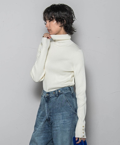 MAYSON GREY(メイソングレイ)の「リブタートルニットプルオーバー≪手洗い可能≫(ニット/セーター・レディース・オフホワイト/ブラック系その他/ブラック/ブラウン・M)」の1枚目の写真