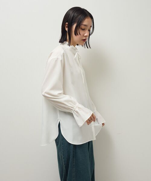 Green　Parks（グリーンパークス）の「ホワイトインナーフリルカラーシャツ（シャツ/ブラウス・レディース・オフホワイト/ブラック/ストライプ・FREE）」の9枚目の写真