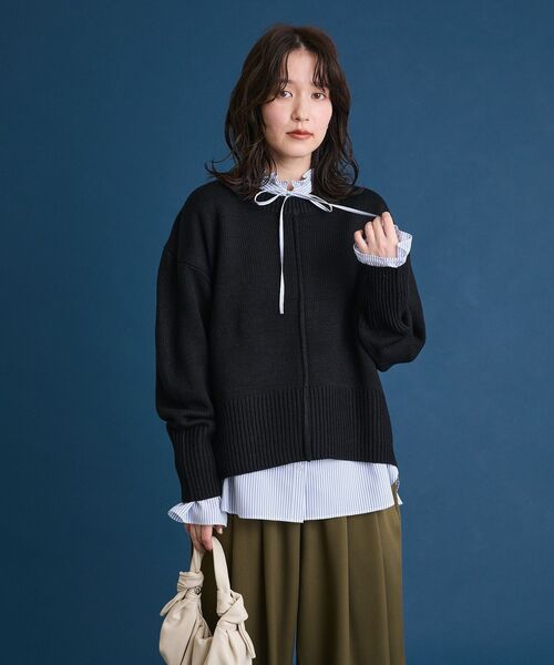 Green　Parks（グリーンパークス）の「ホワイトインナーフリルカラーシャツ（シャツ/ブラウス・レディース・オフホワイト/ブラック/ストライプ・FREE）」の12枚目の写真