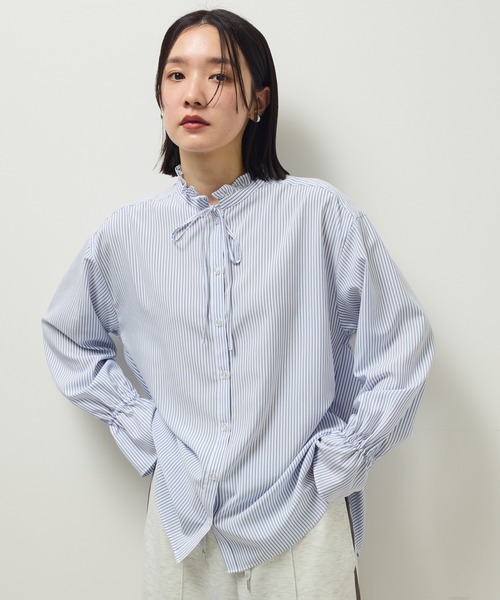 Green　Parks（グリーンパークス）の「ホワイトインナーフリルカラーシャツ（シャツ/ブラウス・レディース・オフホワイト/ブラック/ストライプ・FREE）」の3枚目の写真