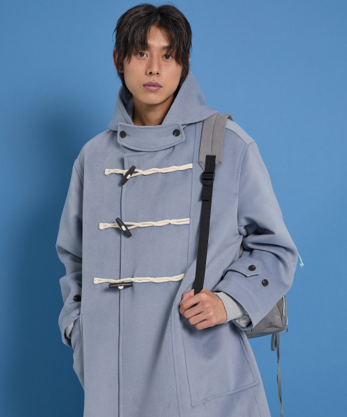 オーバーサイズダッフルロングコートスカイブルー（ダッフルコート