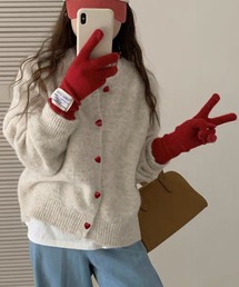 DAY CLOSET（デイ クローゼット）の「ぷっくりハートボタンがCute。長袖ノーカラーニットカーディガン レディース（カーディガン/ボレロ）」