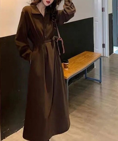 Flugge(フラッジー)の「ウエストマークシャツワンピース(ワンピース・レディース・ブラウン/ブラック・LARGE/MEDIUM)」の5枚目の写真