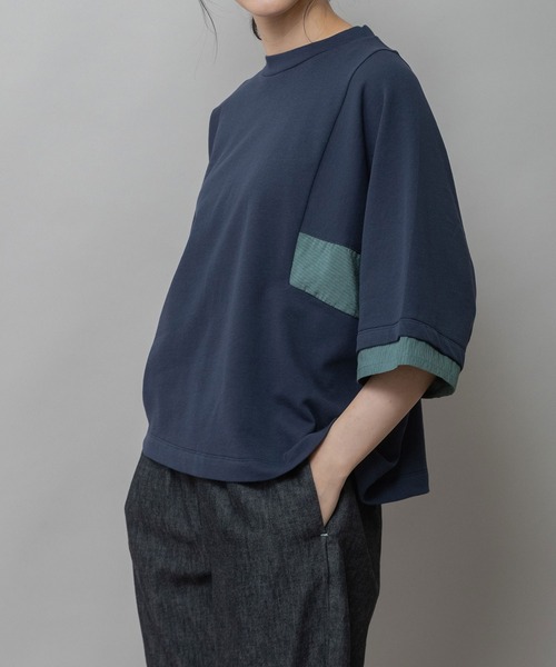 Munich(ミューニック)の「裏毛×ストライプドッキングTシャツ(Tシャツ/カットソー・レディース・ネイビー/モカ/ホワイト・FREE)」の15枚目の写真