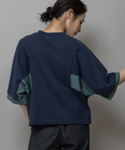 Munich(ミューニック)の「裏毛×ストライプドッキングTシャツ(Tシャツ/カットソー・レディース・ネイビー/モカ/ホワイト・FREE)」の16枚目の写真