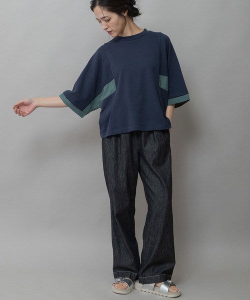 Munich(ミューニック)の「裏毛×ストライプドッキングTシャツ(Tシャツ/カットソー・レディース・ネイビー/モカ/ホワイト・FREE)」の18枚目の写真