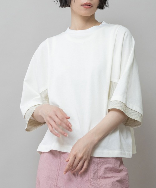 Munich(ミューニック)の「裏毛×ストライプドッキングTシャツ(Tシャツ/カットソー・レディース・ネイビー/モカ/ホワイト・FREE)」の20枚目の写真