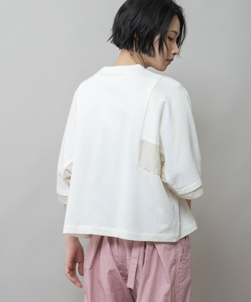 Munich(ミューニック)の「裏毛×ストライプドッキングTシャツ(Tシャツ/カットソー・レディース・ネイビー/モカ/ホワイト・FREE)」の21枚目の写真