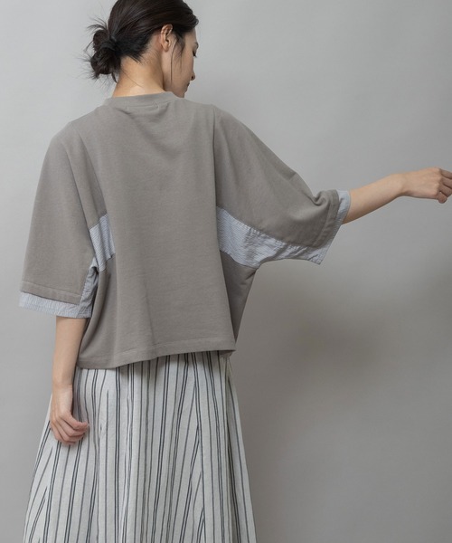 Munich(ミューニック)の「裏毛×ストライプドッキングTシャツ(Tシャツ/カットソー・レディース・ネイビー/モカ/ホワイト・FREE)」の5枚目の写真