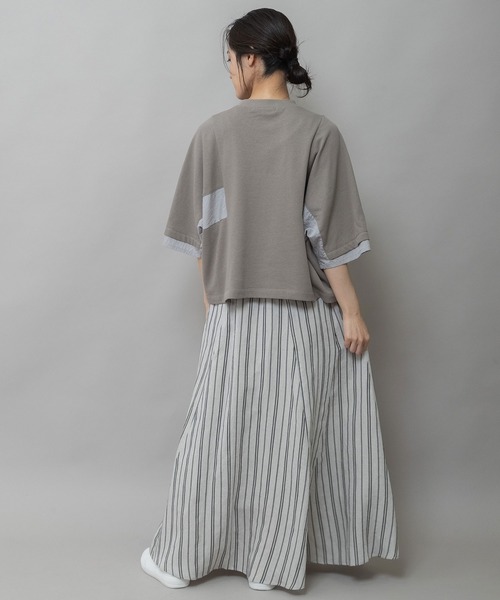 Munich(ミューニック)の「裏毛×ストライプドッキングTシャツ(Tシャツ/カットソー・レディース・ネイビー/モカ/ホワイト・FREE)」の6枚目の写真