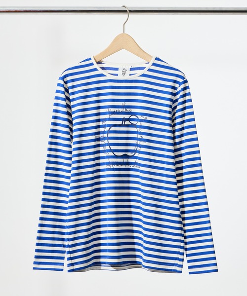 salle de bal(サルデバル)の「【 +HayU fabric / ハユ 】ボーダーロングTシャツ KOI(Tシャツ/カットソー・レディース・ブラック/オフホワイト/ブルー・FREE)」の3枚目の写真