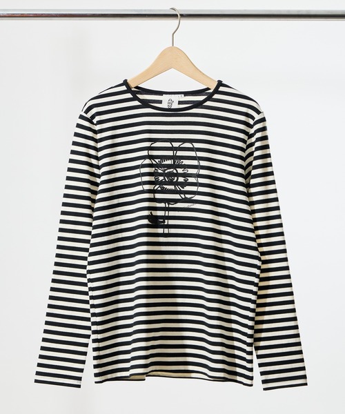 salle de bal(サルデバル)の「【 +HayU fabric / ハユ 】ボーダーロングTシャツ KOI(Tシャツ/カットソー・レディース・ブラック/オフホワイト/ブルー・FREE)」の2枚目の写真