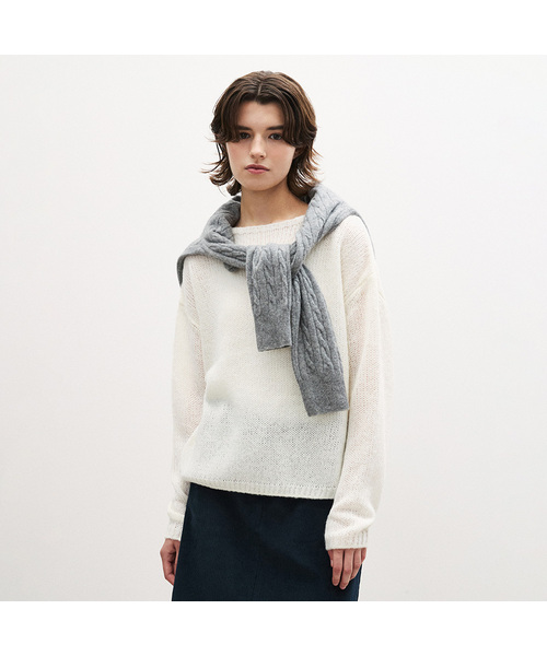 SUARE WOMEN(スアレウーマン)の「(ウィメンズ)モヘアウールボートネックニット - 5カラー(ニット/セーター・レディース・ライトイエロー/アイボリー/ベージュ/ブラック/ライトグレー・SMALL/MEDIUM)」の1枚目の写真