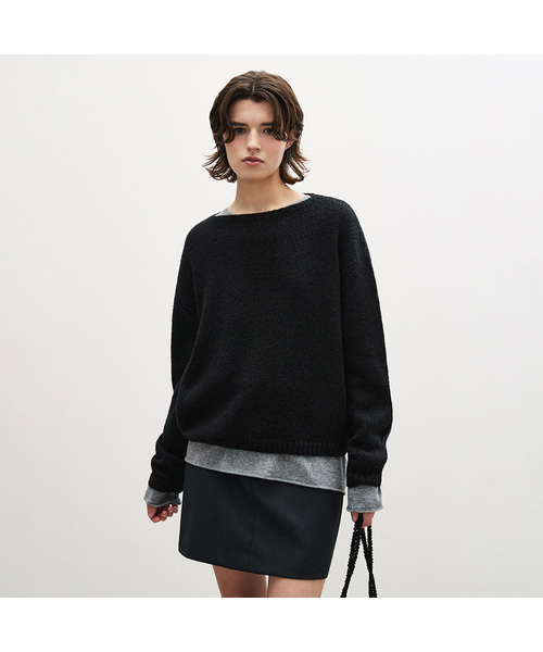 SUARE WOMEN(スアレウーマン)の「(ウィメンズ)モヘアウールボートネックニット - 5カラー(ニット/セーター・レディース・ライトイエロー/アイボリー/ベージュ/ブラック/ライトグレー・SMALL/MEDIUM)」の2枚目の写真