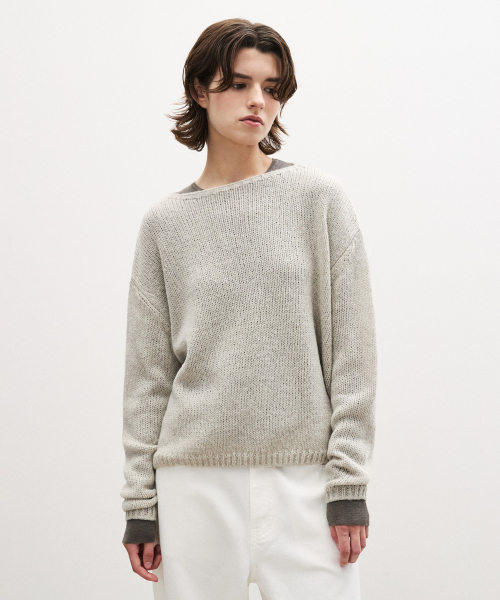 SUARE WOMEN(スアレウーマン)の「(ウィメンズ)モヘアウールボートネックニット - 5カラー(ニット/セーター・レディース・ライトイエロー/アイボリー/ベージュ/ブラック/ライトグレー・SMALL/MEDIUM)」の6枚目の写真