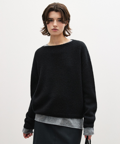 SUARE WOMEN(スアレウーマン)の「(ウィメンズ)モヘアウールボートネックニット - 5カラー(ニット/セーター・レディース・ライトイエロー/アイボリー/ベージュ/ブラック/ライトグレー・SMALL/MEDIUM)」の9枚目の写真