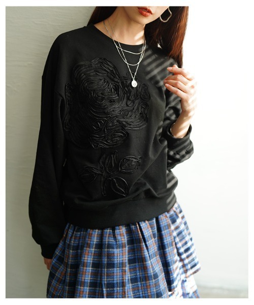 Sawa a la mode（サワアラモード）の「花柄コード刺繍スウェットプルオーバー（スウェット・レディース・ブラック・FREE）」の11枚目の写真