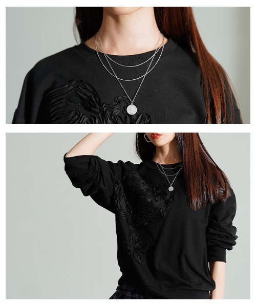 Sawa a la mode（サワアラモード）の「花柄コード刺繍スウェットプルオーバー（スウェット・レディース・ブラック・FREE）」の12枚目の写真
