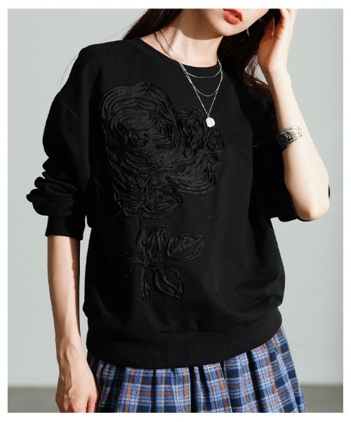 Sawa a la mode（サワアラモード）の「花柄コード刺繍スウェットプルオーバー（スウェット・レディース・ブラック・FREE）」の14枚目の写真
