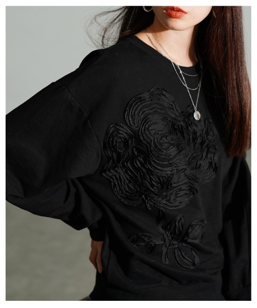 Sawa a la mode（サワアラモード）の「花柄コード刺繍スウェットプルオーバー（スウェット・レディース・ブラック・FREE）」の16枚目の写真