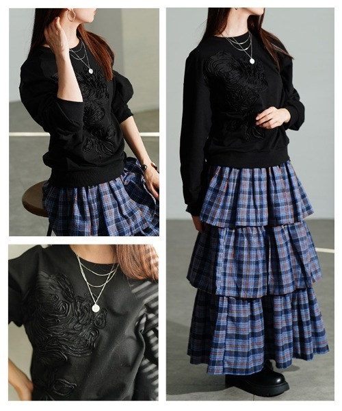 Sawa a la mode（サワアラモード）の「花柄コード刺繍スウェットプルオーバー（スウェット・レディース・ブラック・FREE）」の2枚目の写真