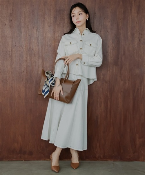 Petitjo(プッチージョ)の「小さいサイズ デニムフレアスカート(セットアップ対応・上下別売り) 低身長さん・小柄女性(スカート・レディース・ホワイト/インディゴブルー・PL/PM/PS/PSS)」の3枚目の写真