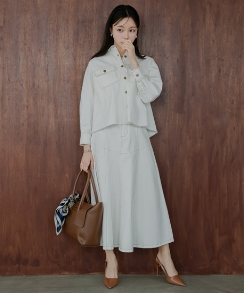 Petitjo(プッチージョ)の「小さいサイズ デニムフレアスカート(セットアップ対応・上下別売り) 低身長さん・小柄女性(スカート・レディース・ホワイト/インディゴブルー・PL/PM/PS/PSS)」の4枚目の写真