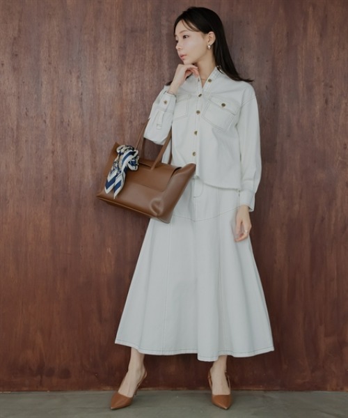 Petitjo(プッチージョ)の「小さいサイズ デニムフレアスカート(セットアップ対応・上下別売り) 低身長さん・小柄女性(スカート・レディース・ホワイト/インディゴブルー・PL/PM/PS/PSS)」の6枚目の写真