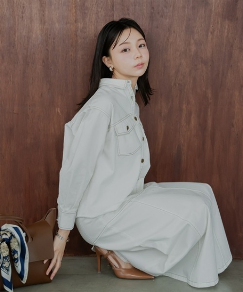 Petitjo(プッチージョ)の「小さいサイズ デニムフレアスカート(セットアップ対応・上下別売り) 低身長さん・小柄女性(スカート・レディース・ホワイト/インディゴブルー・PL/PM/PS/PSS)」の7枚目の写真