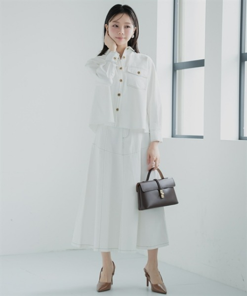 Petitjo(プッチージョ)の「小さいサイズ デニムフレアスカート(セットアップ対応・上下別売り) 低身長さん・小柄女性(スカート・レディース・ホワイト/インディゴブルー・PL/PM/PS/PSS)」の9枚目の写真