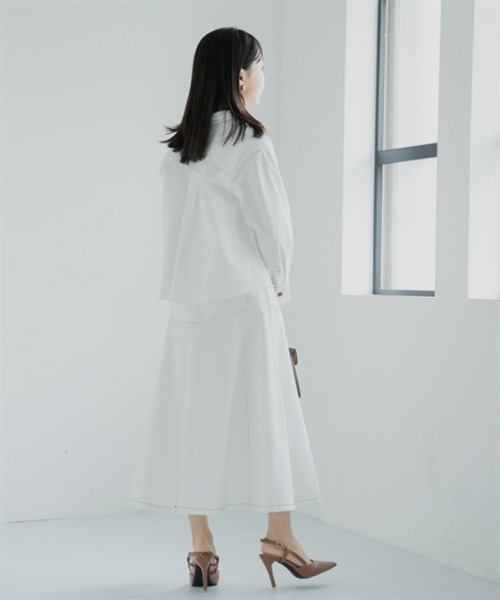 Petitjo(プッチージョ)の「小さいサイズ デニムフレアスカート(セットアップ対応・上下別売り) 低身長さん・小柄女性(スカート・レディース・ホワイト/インディゴブルー・PL/PM/PS/PSS)」の12枚目の写真