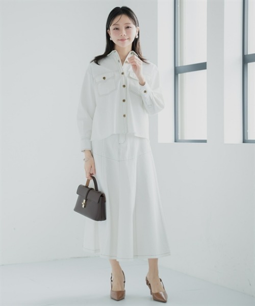 Petitjo(プッチージョ)の「小さいサイズ デニムフレアスカート(セットアップ対応・上下別売り) 低身長さん・小柄女性(スカート・レディース・ホワイト/インディゴブルー・PL/PM/PS/PSS)」の10枚目の写真