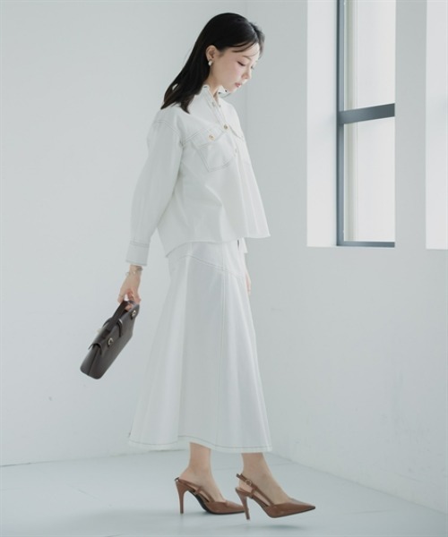 Petitjo(プッチージョ)の「小さいサイズ デニムフレアスカート(セットアップ対応・上下別売り) 低身長さん・小柄女性(スカート・レディース・ホワイト/インディゴブルー・PL/PM/PS/PSS)」の14枚目の写真