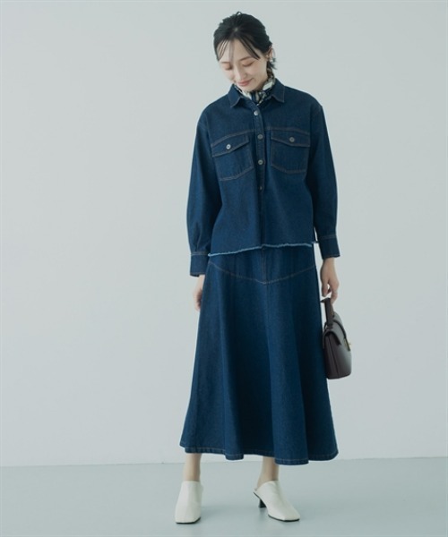 Petitjo(プッチージョ)の「小さいサイズ デニムフレアスカート(セットアップ対応・上下別売り) 低身長さん・小柄女性(スカート・レディース・ホワイト/インディゴブルー・PL/PM/PS/PSS)」の16枚目の写真