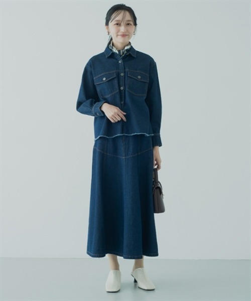 Petitjo(プッチージョ)の「小さいサイズ デニムフレアスカート(セットアップ対応・上下別売り) 低身長さん・小柄女性(スカート・レディース・ホワイト/インディゴブルー・PL/PM/PS/PSS)」の17枚目の写真